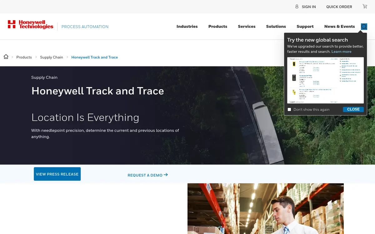 Current public Honeywell Track and Trace product page